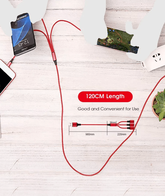 4 Port LED Car Charger + 3 in 1 Cable Combo