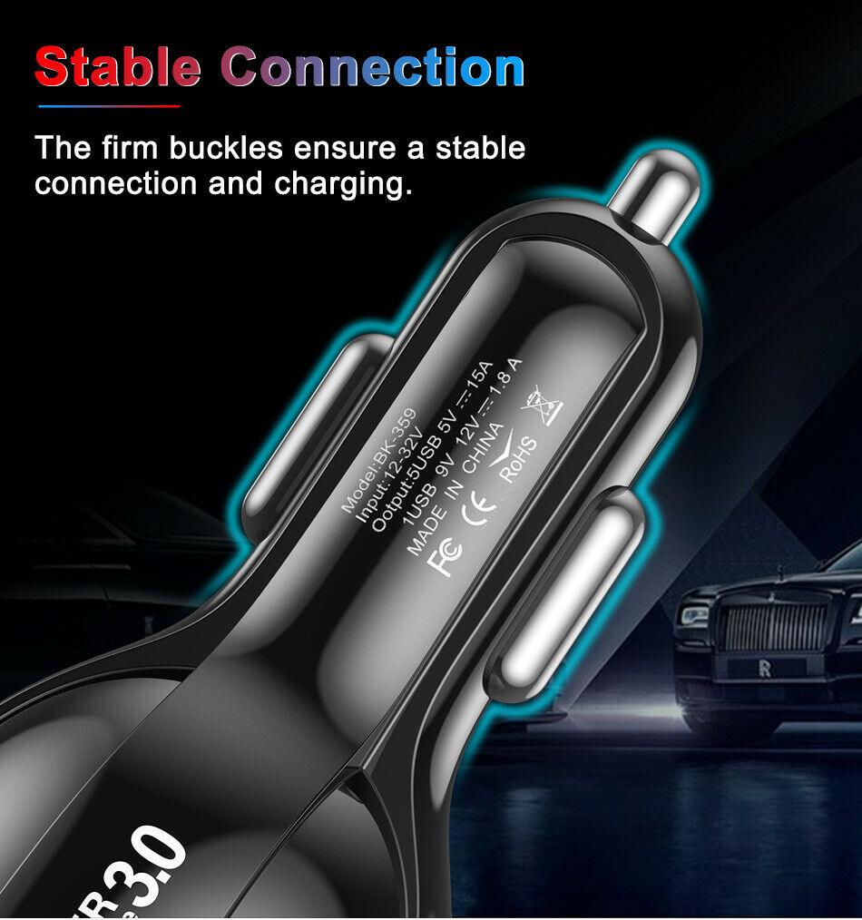 4 Port LED Car Charger + 3 in 1 Cable Combo